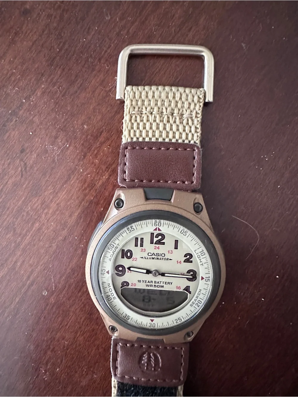 Casio Telememo with Beige/ Brown Nylon Forester Strap